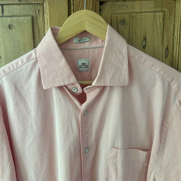 Peter Millar Large Pink Long Sleeve Button Front Shirt - Flawed - Picture 2 of 9